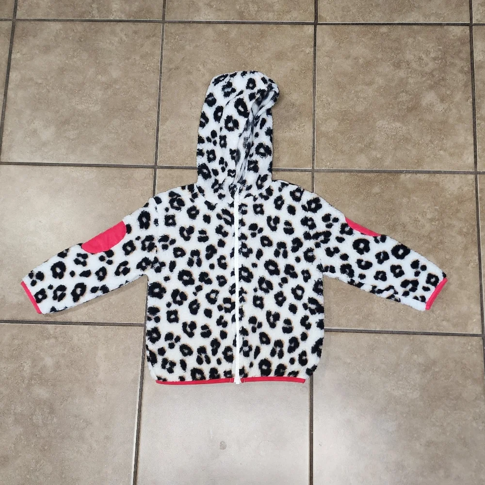 Old Navy Leopard Print Fleece Hoodie with Red Accents 4T